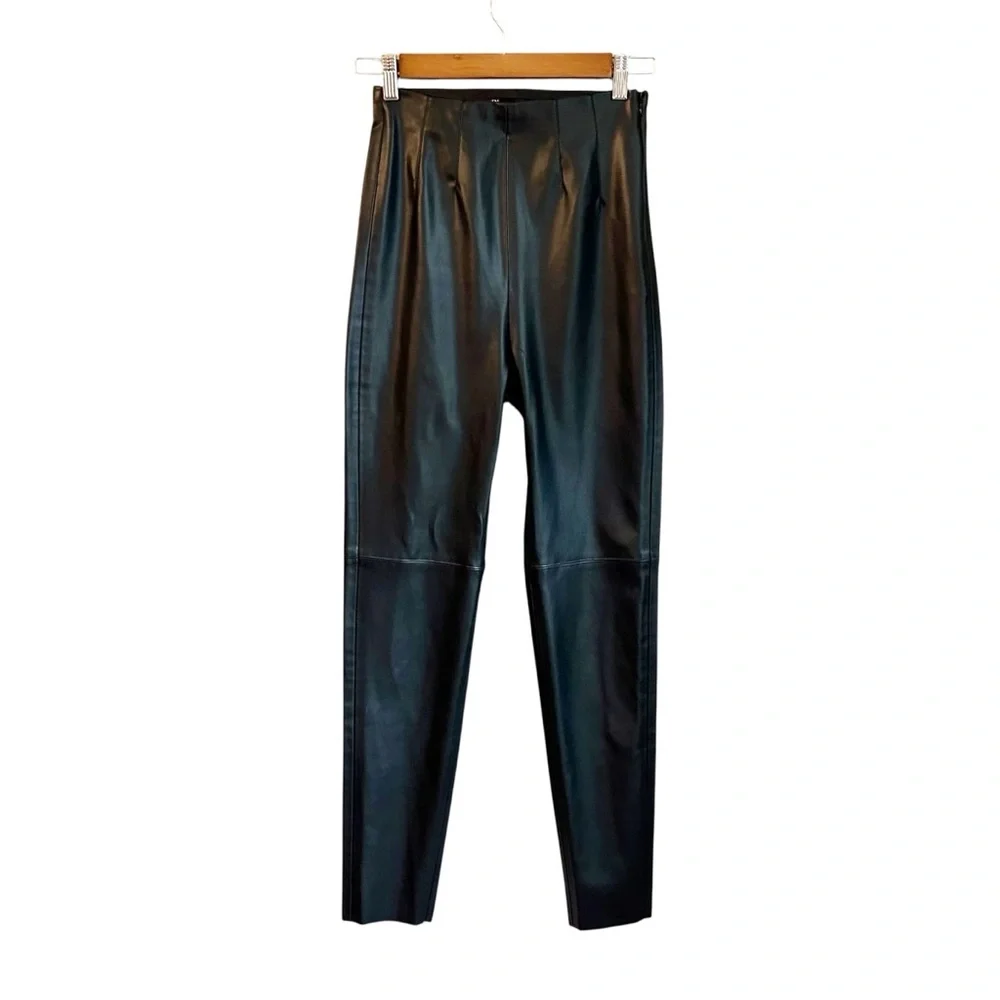 ZARA Side Zip‎ High Waist Faux Leather Ankle Length Leggings Women’s SZ XS Black